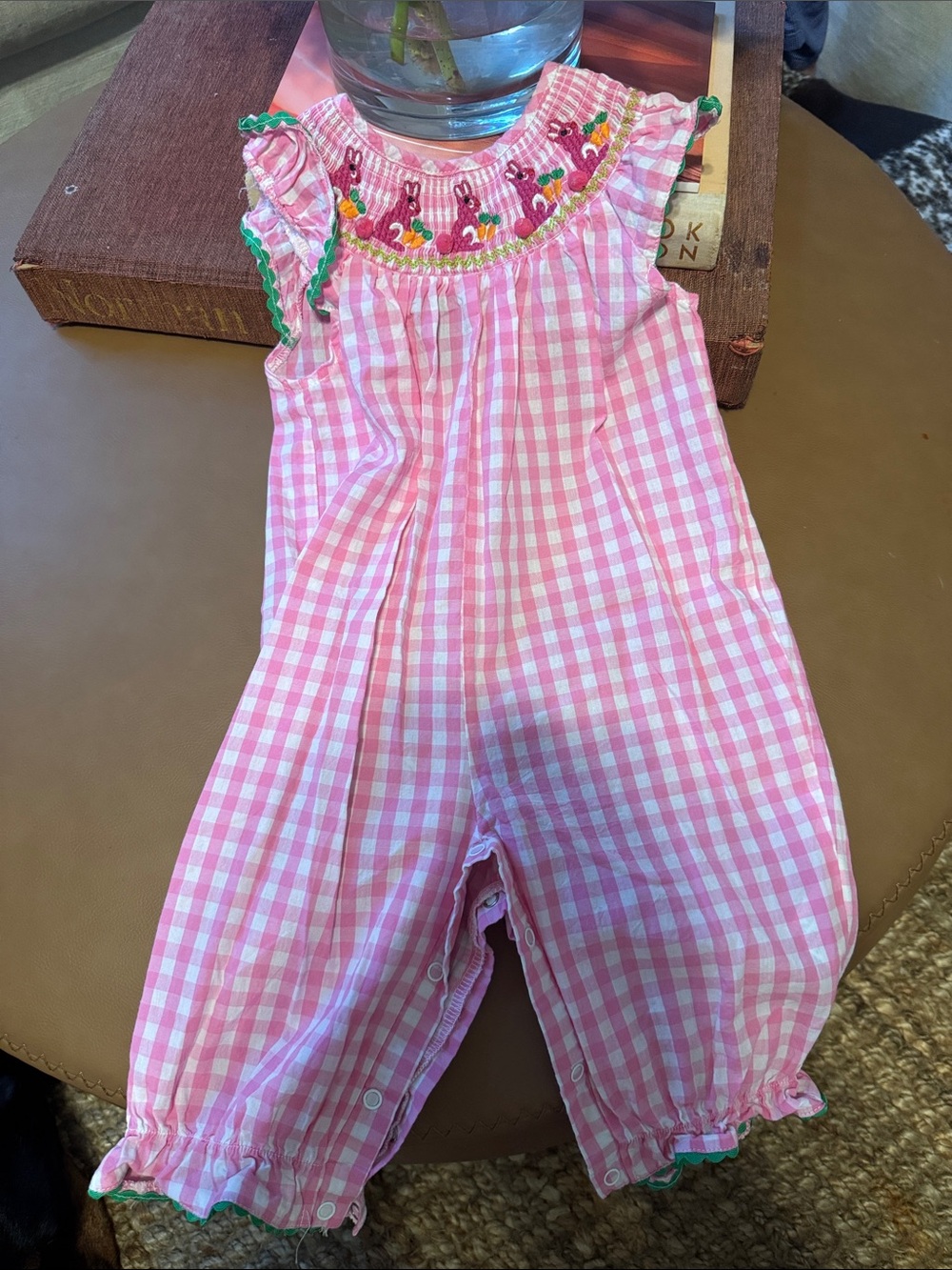 Pink Gingham Smocked One-Piece for Girls